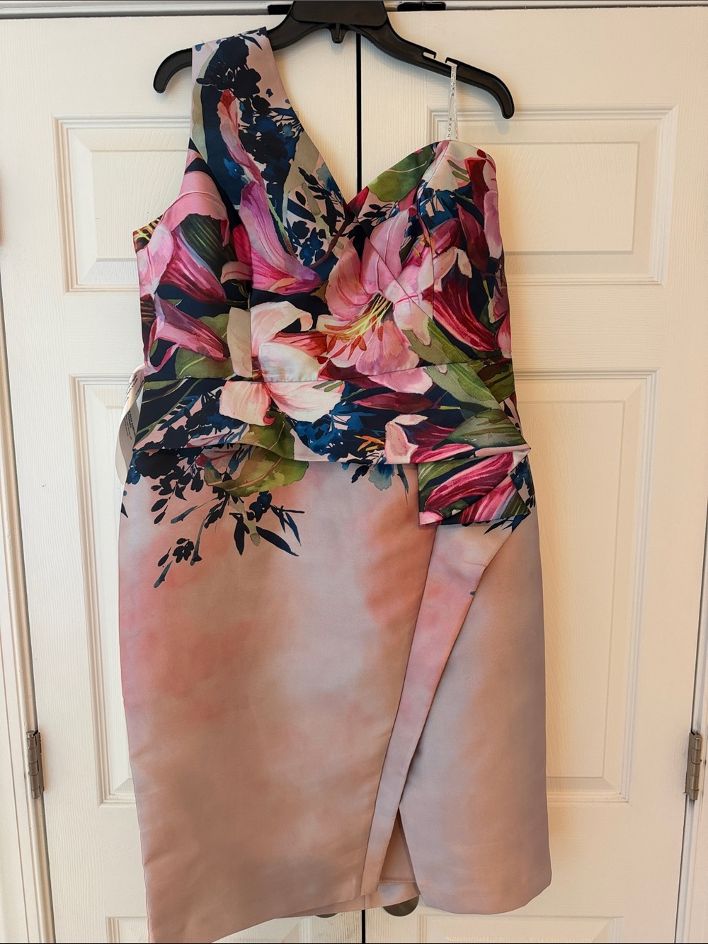 Kay Unger Dariana One-Shoulder Cocktail Dress Coral Blush Size 18 NWT
